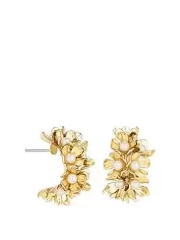 Image of Mood Gold Textured 3D Flower Hoop Earrings, Yellow Gold, Women