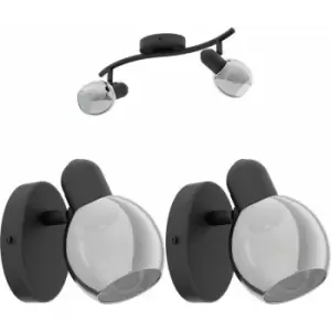 Image of Twin Ceiling Spot Light & 2x Matching Wall Lights Black Vaporized Glass Moving