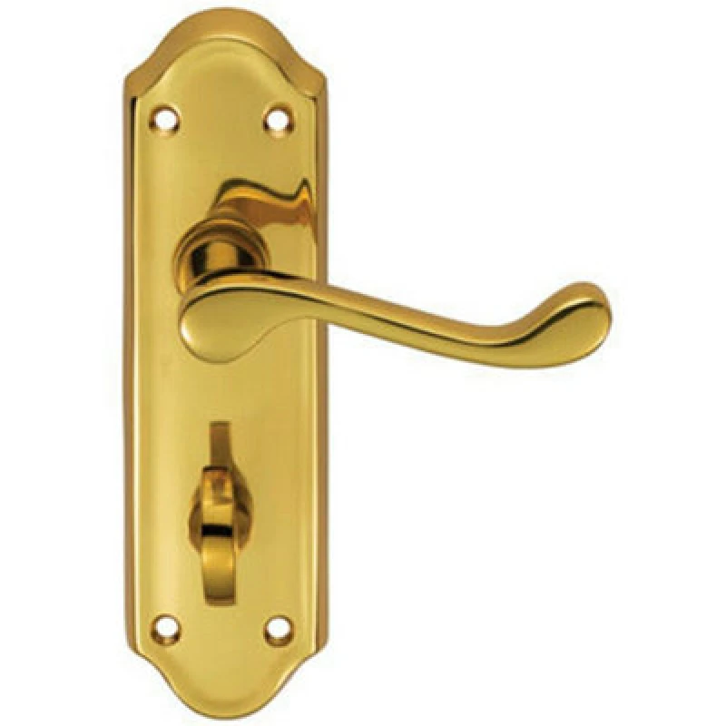 Image of Loops PAIR Victorian Upturned Lever on Bathroom Backplate 168 x 47mm Polished Brass Metallics