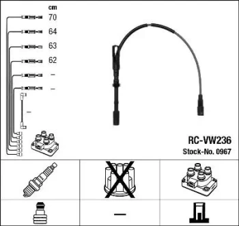 Image of NGK RC-VW236 Ignition Lead Set NTK Copper Core 4 Circuit