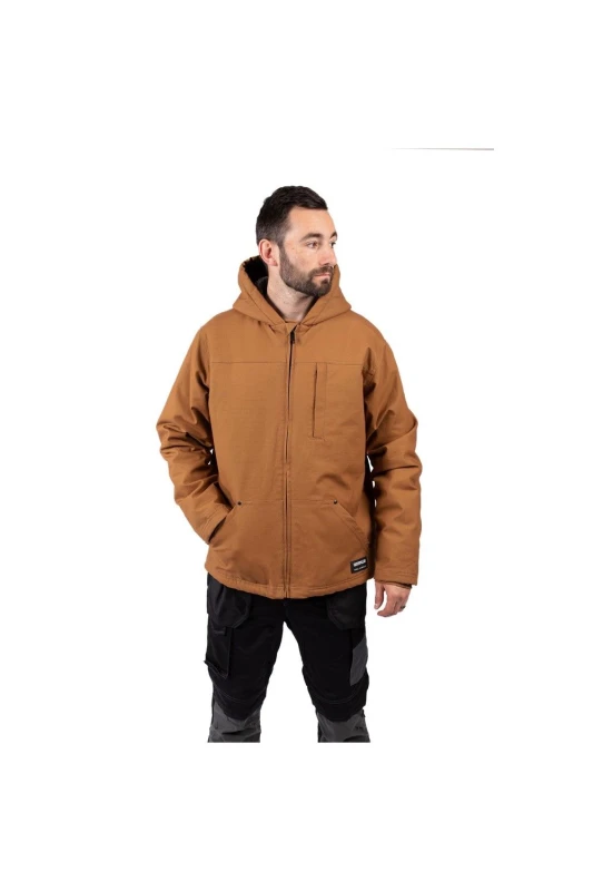 Image of Caterpillar Hooded Sherpa Lined Jacket - Brown Brown Sml