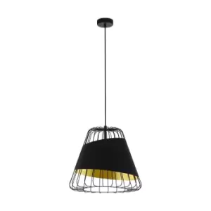 Image of Hanging Ceiling Pendant Light Black Wire & Gold 1x 60W E27 Feature Lamp
