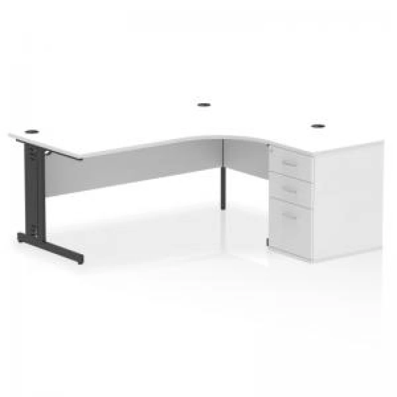 Image of Impulse Impulse 1800mm Right Crescent Office Desk White Top Black Cable Managed Leg Workstation 600 Deep Desk High Pedestal IWSRC186BCMWHT