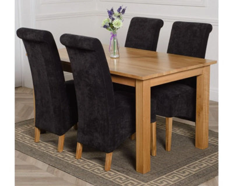 Image of Thats Furniture Oslo 150 x 90cm Medium Oak Dining Table & 4 Montana Fabric Chairs in Black Unisex 150 x 90 cm