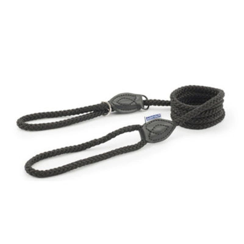 Image of Ancol Black Comfortable Flexible Rope Slip and Control Dog Lead Combination Black