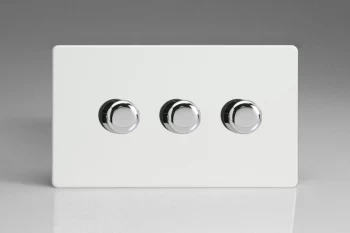 Image of Varilight 3 Gang 2 Way Push On/Off Rotary LED Dimmer 3 x 0 120W (1 10 LEDs) (Twin Plate) - JDQDP303S