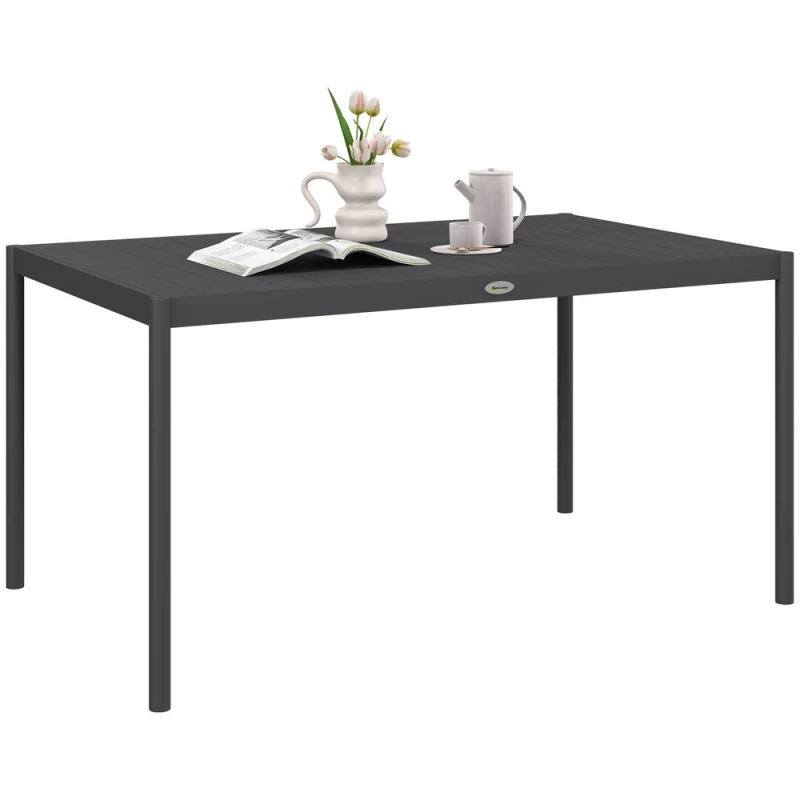 Image of Outsunny 57" Garden Table with Aluminium Frame, Slatted Design Dark Grey