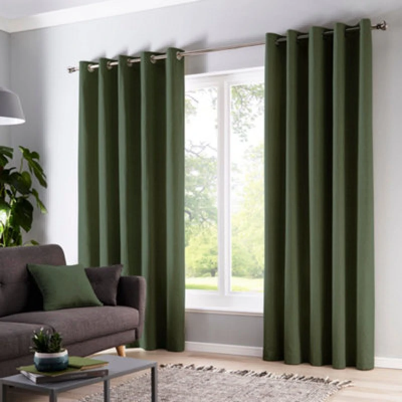 Image of Fusion Cannes 100% Cotton Black Out Plain Dyed Bottle Green Eyelet Curtains