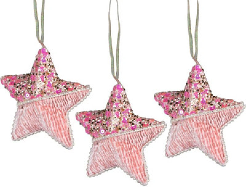 Image of Shatchi 3Pcs Baby Pink Star 12Cm - Christmas Tree Hanging Decorations Ornaments Fairy Tale Themed Xmas Tree Pendant