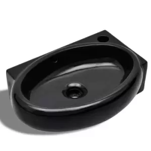 Image of VidaXL Ceramic Round Bathroom Sink Basin with Faucet & Overflow Hole - Black