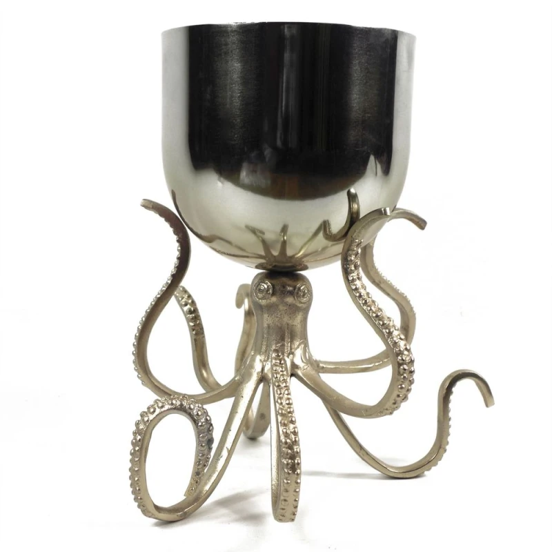 Image of Unbranded Exquisite 28cm Silver Octopus Bowl Planter - High Quality Metal, Handcrafted Luxury, Indoor Decor