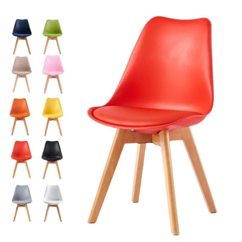 Image of MCC Direct Single Dining Chair with Wooden Legs and Padded Cushion - Eva Red