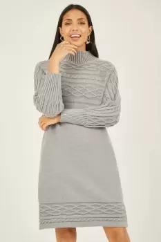Image of Grey Marl Cable Knit Tunic Dress