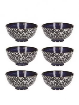 Image of Kitchencraft Mikasa Satori Living Gold Seigaiha Wave Miso Serve Bowls Set Of 6