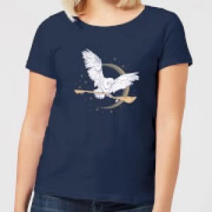 Image of Harry Potter Hedwig Broom Womens T-Shirt - Navy - M