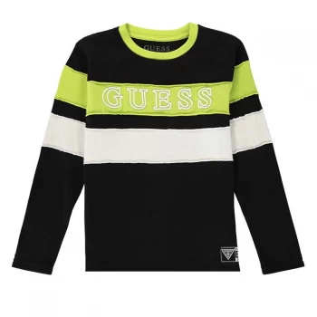 Image of Guess Stripe Long Sleeve T Shirt - Jet Black A996
