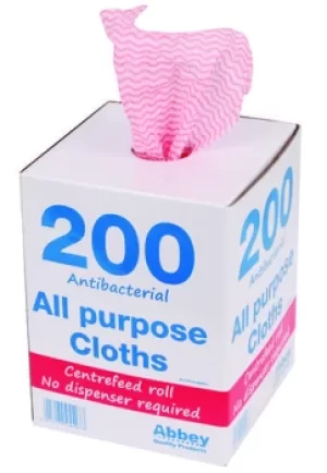Image of Anti-bacterial Cloths on a Roll 220x370mm Red (Pack of 200) 100247