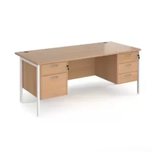 Image of Office Desk Rectangular Desk 1800mm With Double Pedestal Beech Top With White Frame 800mm Depth Maestro 25 MH18P23WHB