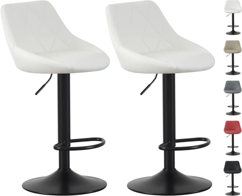 Image of MCC Direct Set of 2 Height Adjustable Kitchen Bar Stool Breakfast Chairs with Footrest - Stanley in Cream Cream Unisex