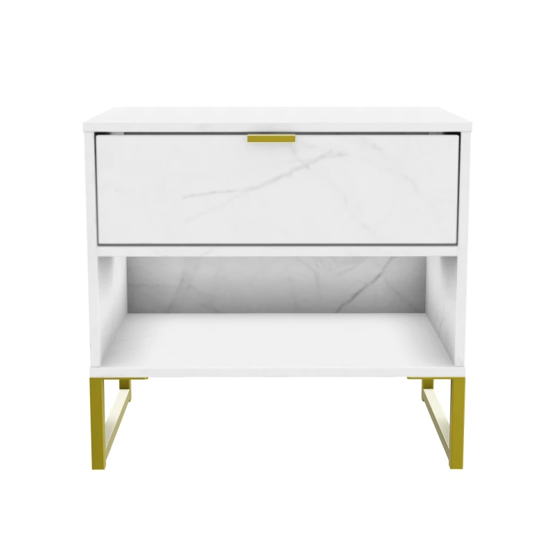 Image of Tamworth Double 1 Drawer Bedside Cabinet In Marble (Ready Assembled)