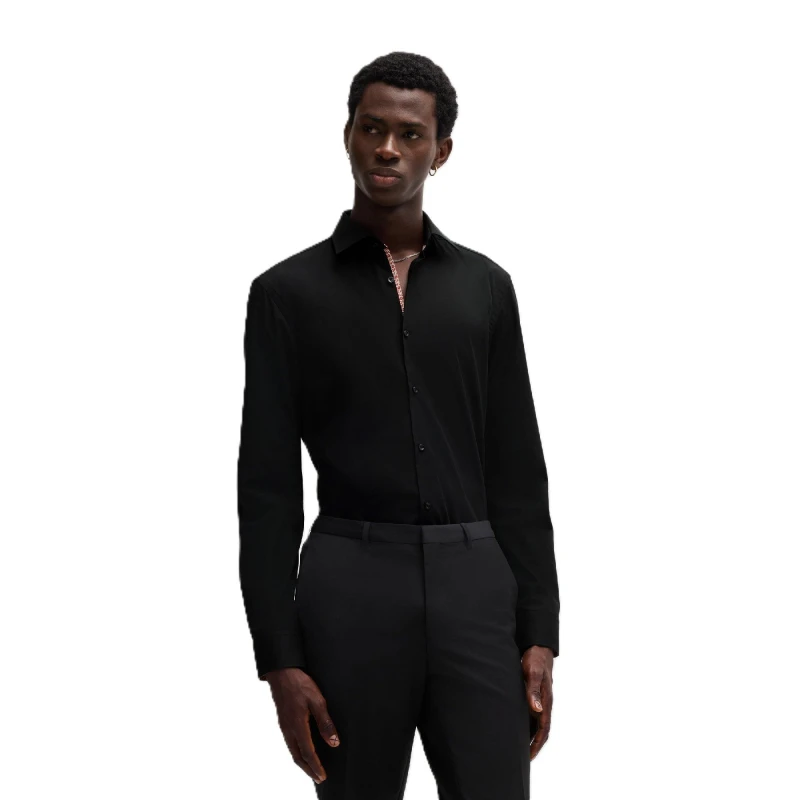 Image of Hugo Mens Koey Long Sleeve Oxford Shirt Black male 14.5 inch