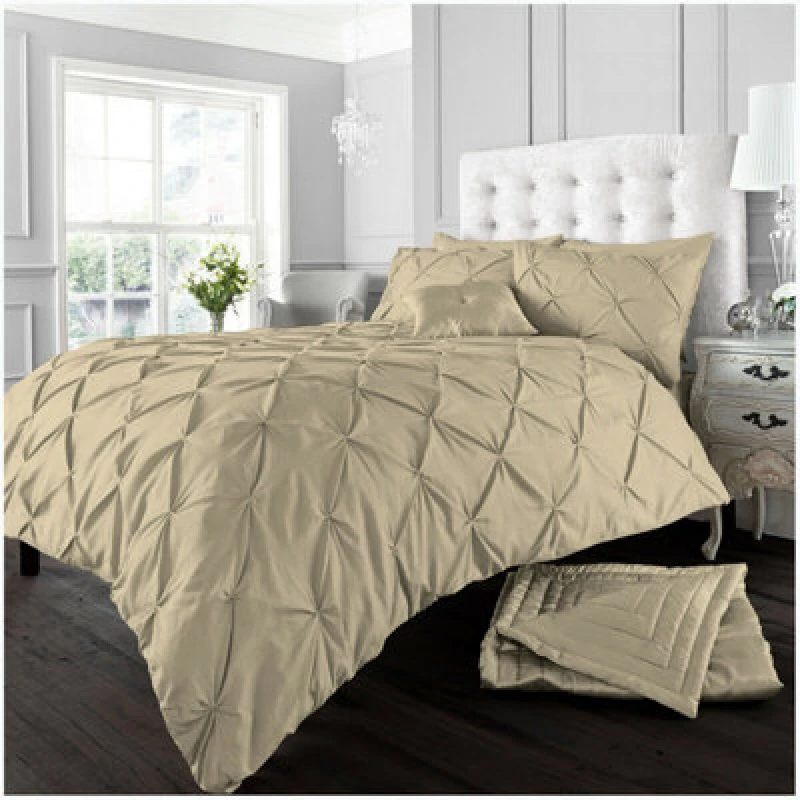 Image of Smart Living Smart Living Polycotton Pintuck Duvet Cover With Pillowcases in Beige Size: Double Beige Double Unisex 5051346115045