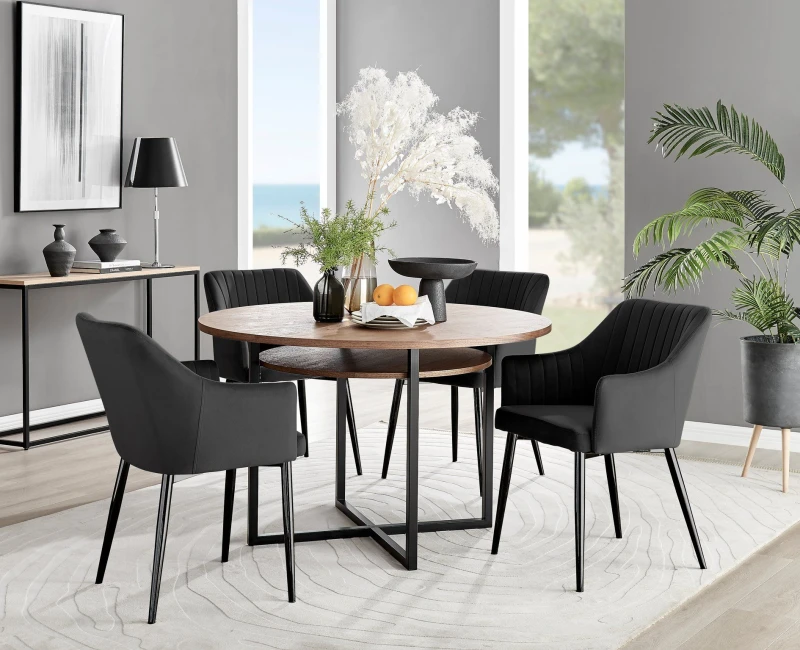 Image of FurnitureboxUK FurnitureboxUK Adley Brown Wood Storage Dining Table & 4 Calla Black Leg Chairs Black One Size Unisex 5056542686764
