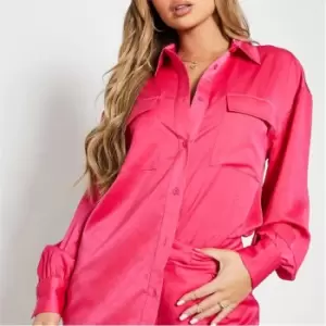 Image of I Saw It First Oversized Satin Utility Shirt - Pink