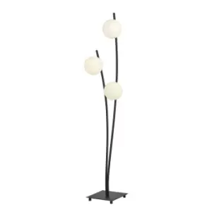 Image of Emibig Hunter Black Globe Multi Arm Floor Lamp with White Glass Shades, 3x E14
