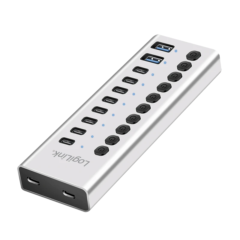 Image of LogiLink USB 3.1 Hub. 10-port . 2x USB-A. 8x USB-C. w/ switches. alumi