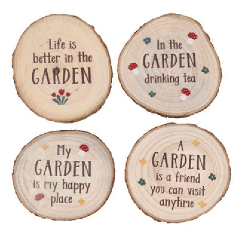 Image of Something Different Something Different Garden Wood Slice Coaster Set in Brown Brown One Size Unisex 5063425369850