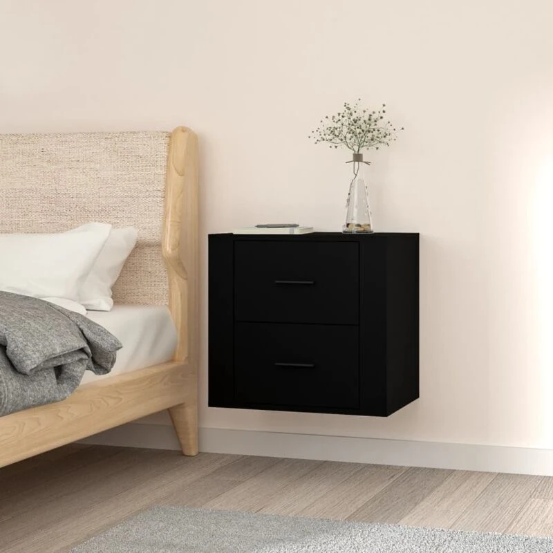 Image of Vidaxl Wall-mounted Bedside Cabinet Black 50X36X47 Cm, Black 816857