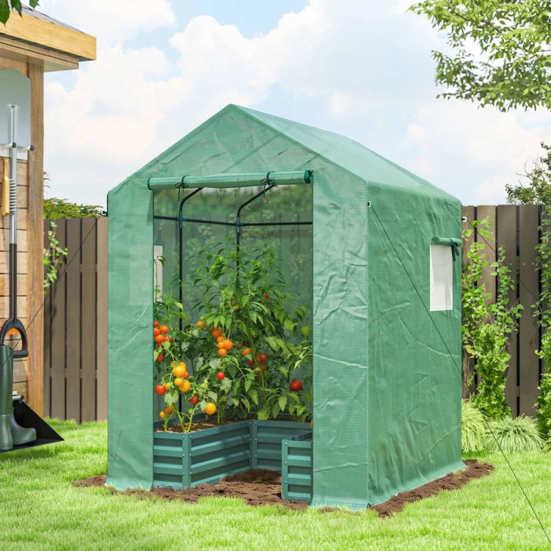 Image of OUTSUNNY Small Greenhouse Outdoor Greenhouse with Roll Up Door, Green Green Unisex