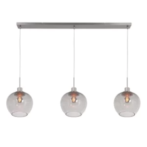 Image of Lotus Straight Bar Pendant Ceiling Light Steel Brushed, Glass Transparent Grey