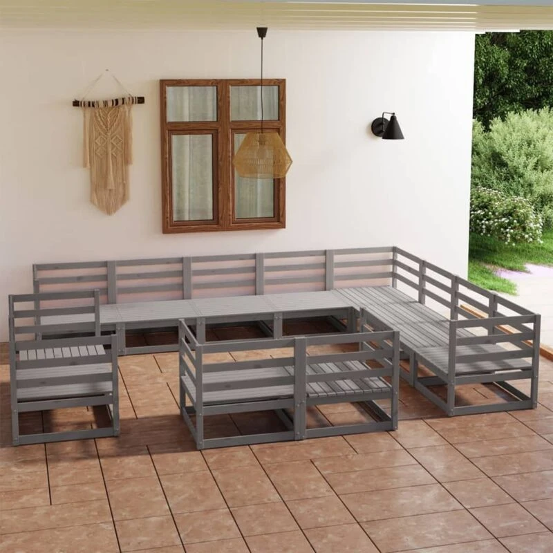 Image of VIDAXL 12 Piece Garden Lounge Set Grey Solid Pinewood vidaXL 8720286470596