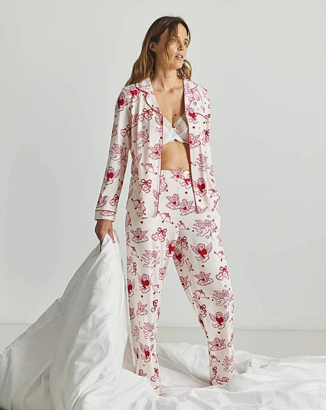 Image of Chelsea Peers Chelsea Peers Classic Long Button Up Set Pink - Chelsea Peers - Size: 18 Pink Female 18 NH53305