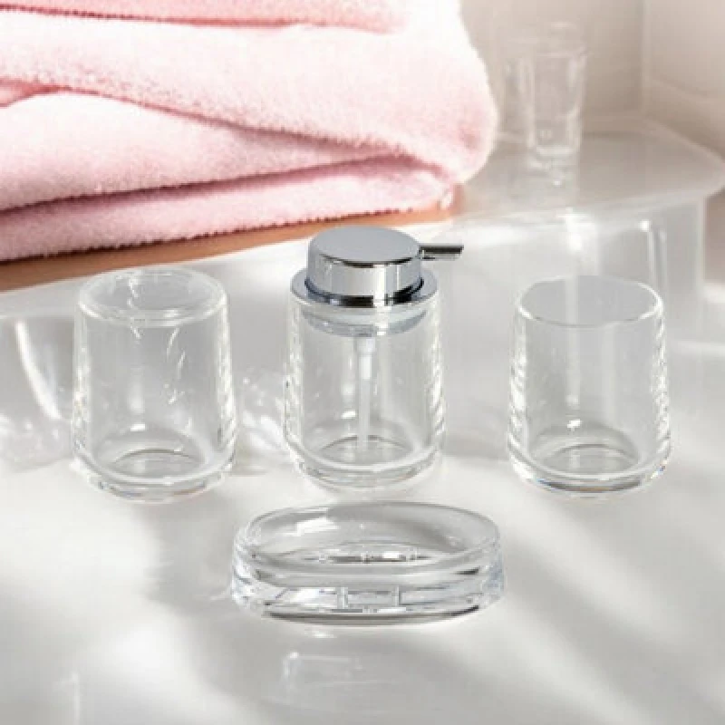 Image of Showerdrape Clarion Clear Acrylic 4 Piece Bathroom Accessory Set