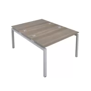 Image of Telescopic Sliding 4 Person Grey Oak Bench with Cable Port - 1200 X 800 - Silver Frame