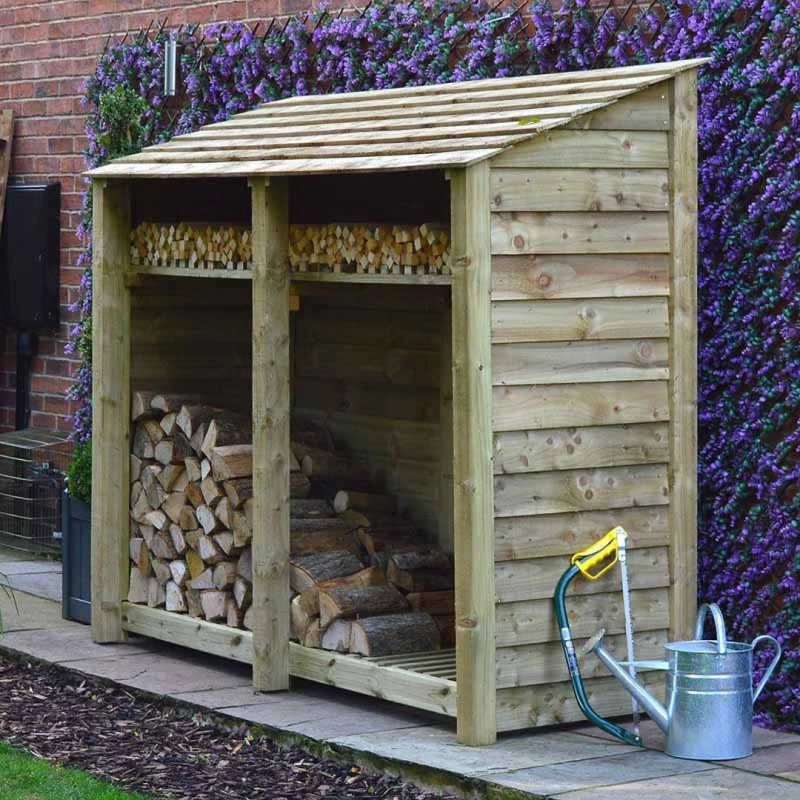 Image of Rutland County Garden Furniture Ltd Normanton 6ft Log Store with Kindling Shelf L80 x W230 x H181cm, Green Green Unisex