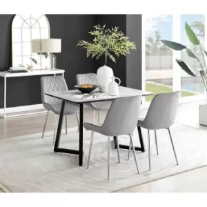Image of Furniture Box Carson White Marble Effect Dining Table and 4 Grey Pesaro Silver Chairs
