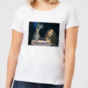 Image of Disney Lady And The Tramp Spaghetti Scene Womens T-Shirt - White - XXL