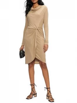 Image of Ted Baker Neyda Jersey Drape Long Sleeve Mini Dress - Camel, Camel, Size 2=10, Women