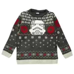 Image of Star Wars Girls Stormtrooper Helmet Knitted Christmas Jumper (9-10 Years) (Charcoal)