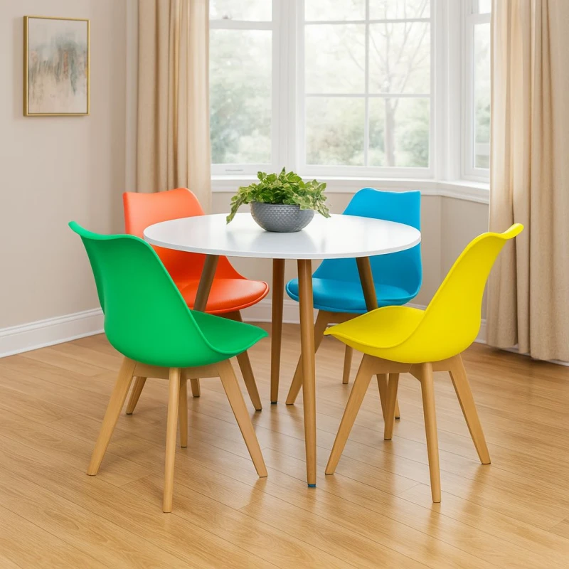 Image of KOSY KOALA KOSY KOALA Wood Round Kitchen Dining Table Set And 4 Colourful Tulip Chairs Multi One Size Unisex 5060711583778