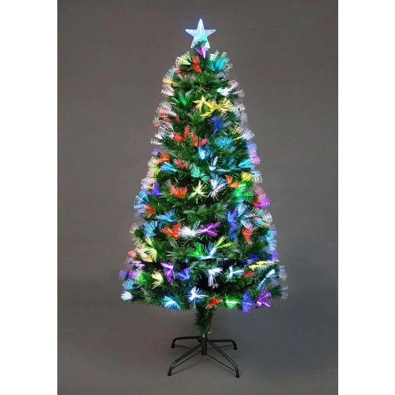Image of Shatchi 4ft/120cm Flowers Fibre Optic Christmas Tree LED Pre-Lit Green