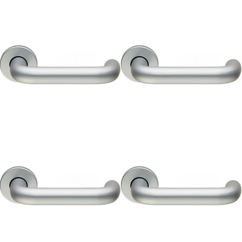 Image of Loops 4x PAIR 19mm Round Bar Safety Lever on Round Rose Concealed Fix Satin Aluminium Multi