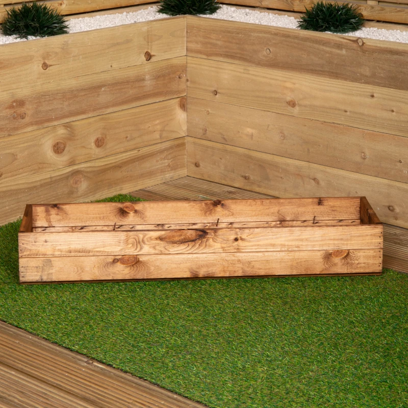 Image of Hand Made 102cm x 28cm x 14cm Rustic Wooden Garden Window Trough Flower Planter