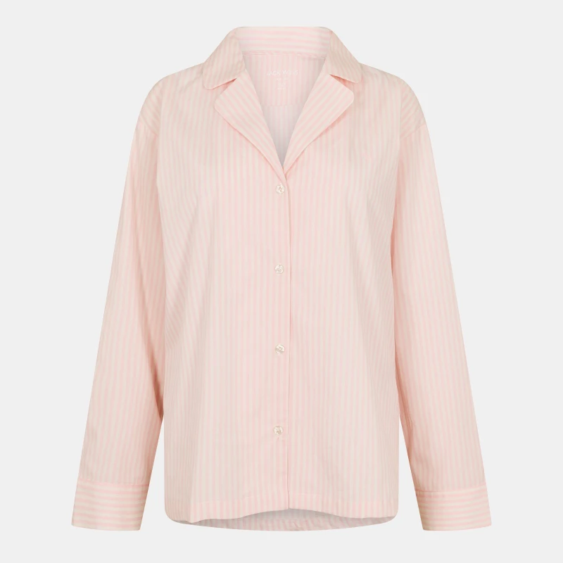 Image of Jack Wills Womens Woven Long Sleeve Pyjama Set White/Pink female 8 (XS)