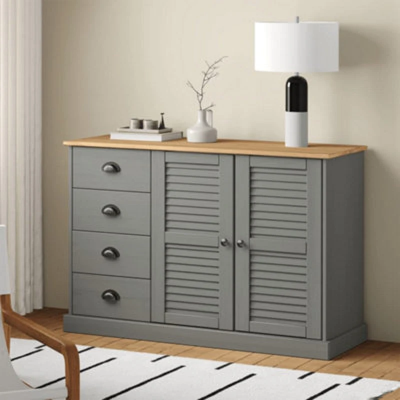 Image of VIDAXL Sideboard with Drawers vigo 113x40x75cm Grey Solid Wood Pine Vidaxl 8720845846039