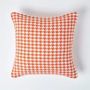 Image of Homescapes - Houndstooth 100% Cotton Cushion Cover Orange, 60 x 60cm - Orange - Orange